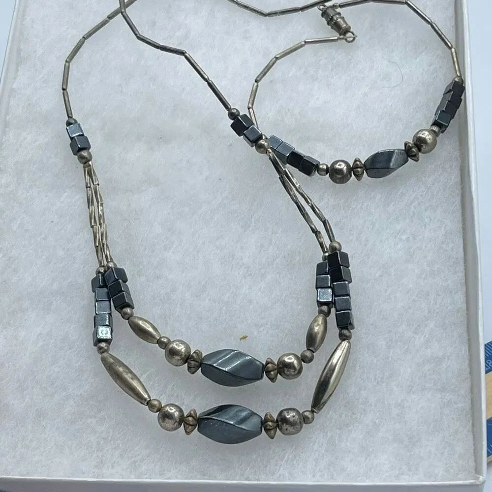 Vintage Necklace bracelet set Hematite beaded